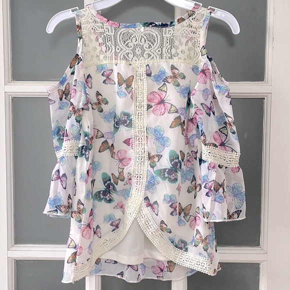 Arizona Jean Co Cold Shoulder Butterfly Blouse Boho, size M (10-12) NWOT - Picture 7 of 7